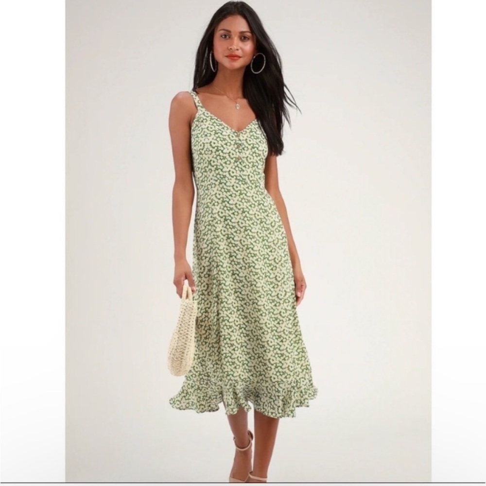 Lulu's Green Floral Midi Dress
